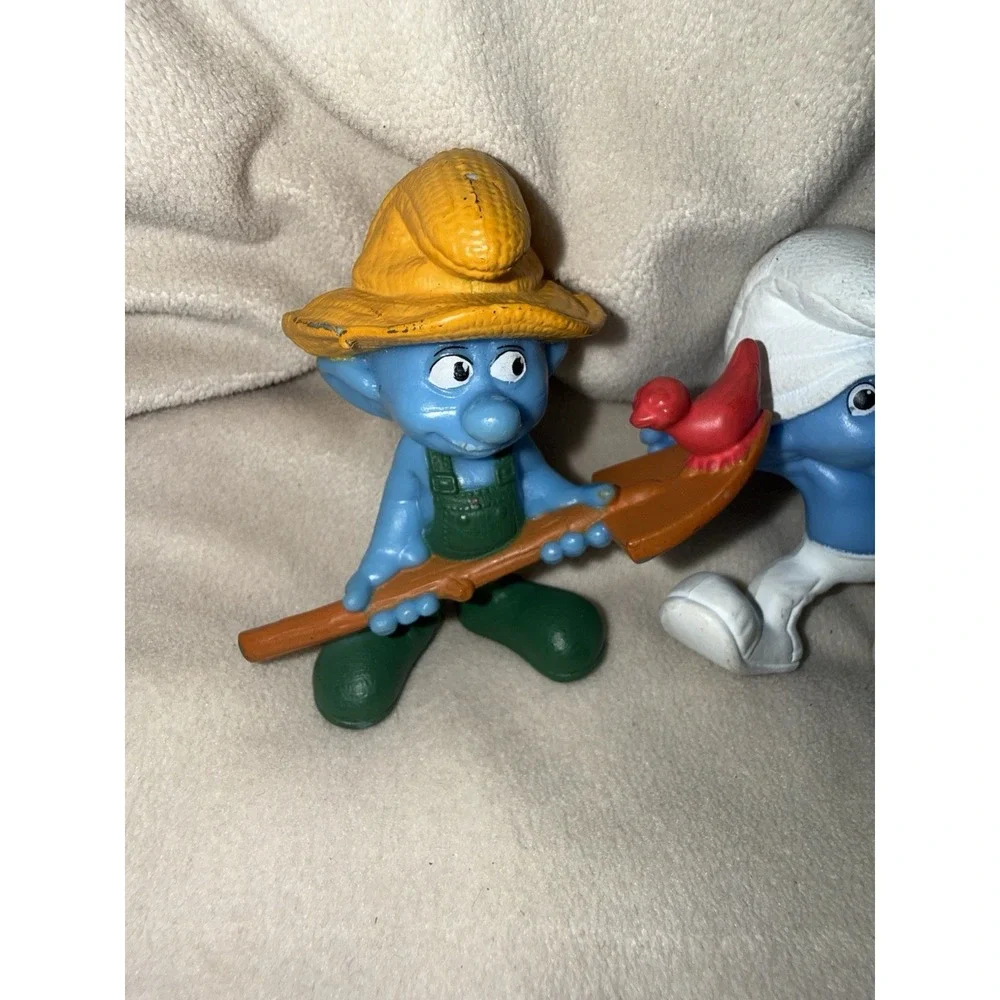 Lot 3 Smurfs 2013 McDonalds Happy Meal Toy Clumsy Smooth Farmer Miniature PVC